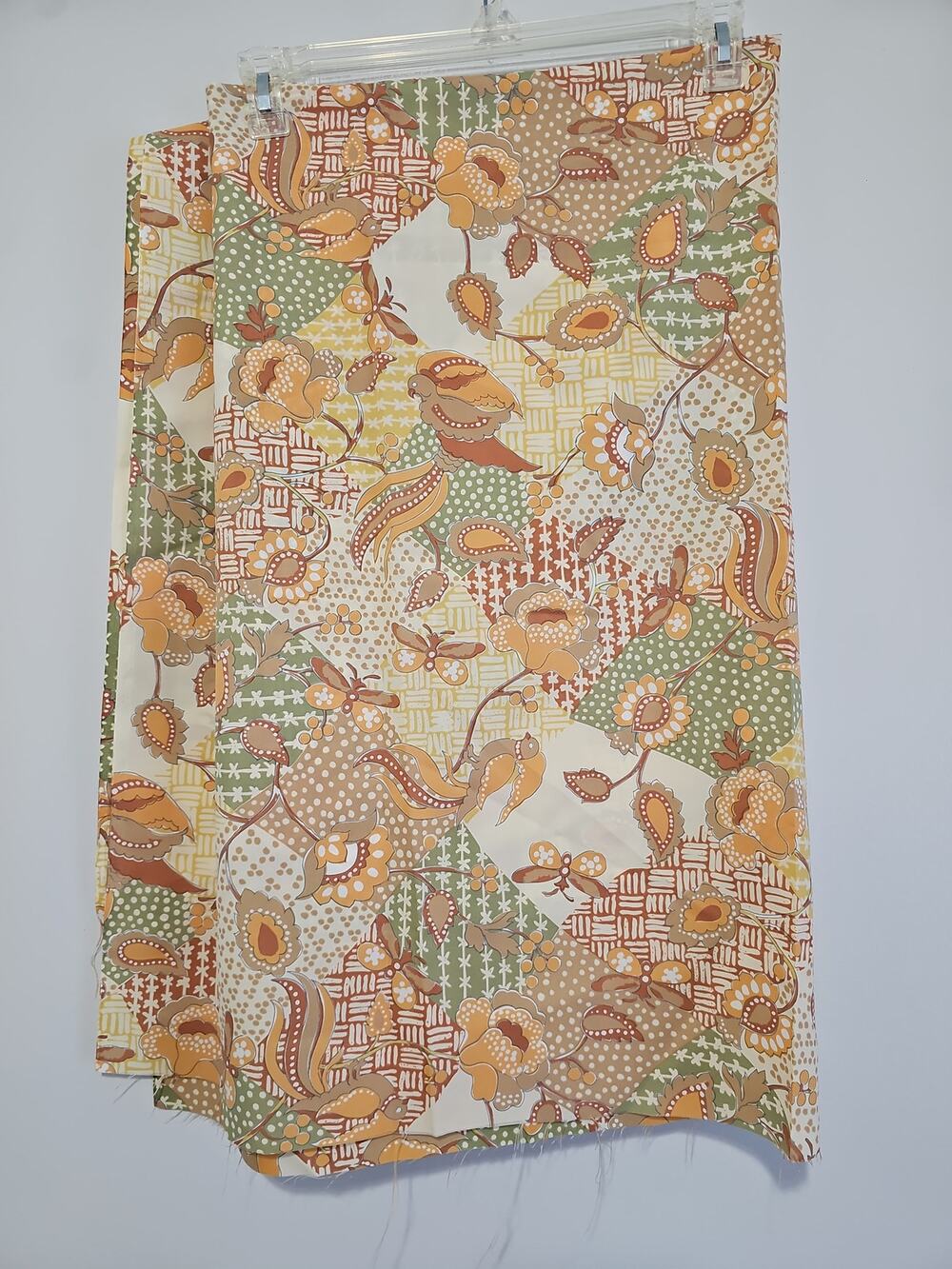 Vintage Pattern Fabric Retro 70s Patchwork MCM Butterfly Flower Bird